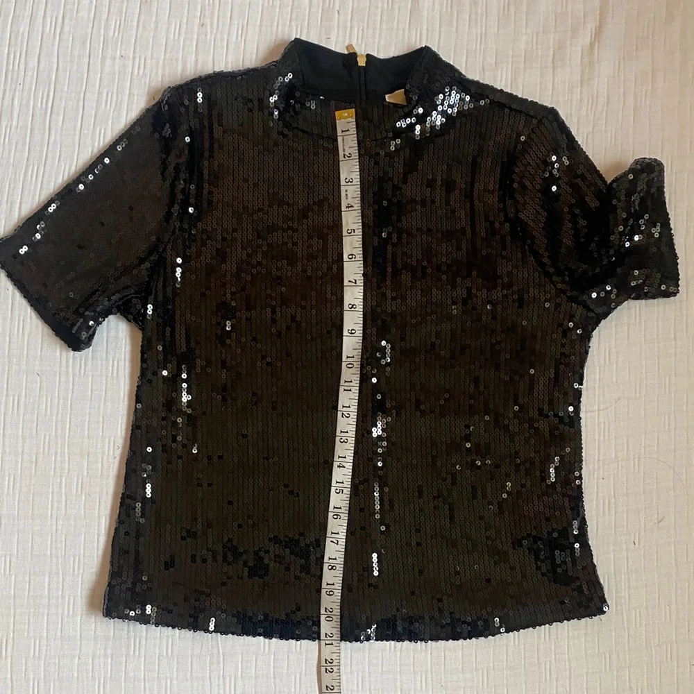 MICHAEL KORS Black Sequin Short Sleeve Top